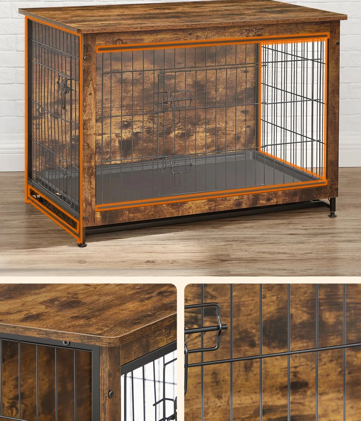 Feandrea Hundekäfig, vintage brown, ca. B98/H68/T65 cm
