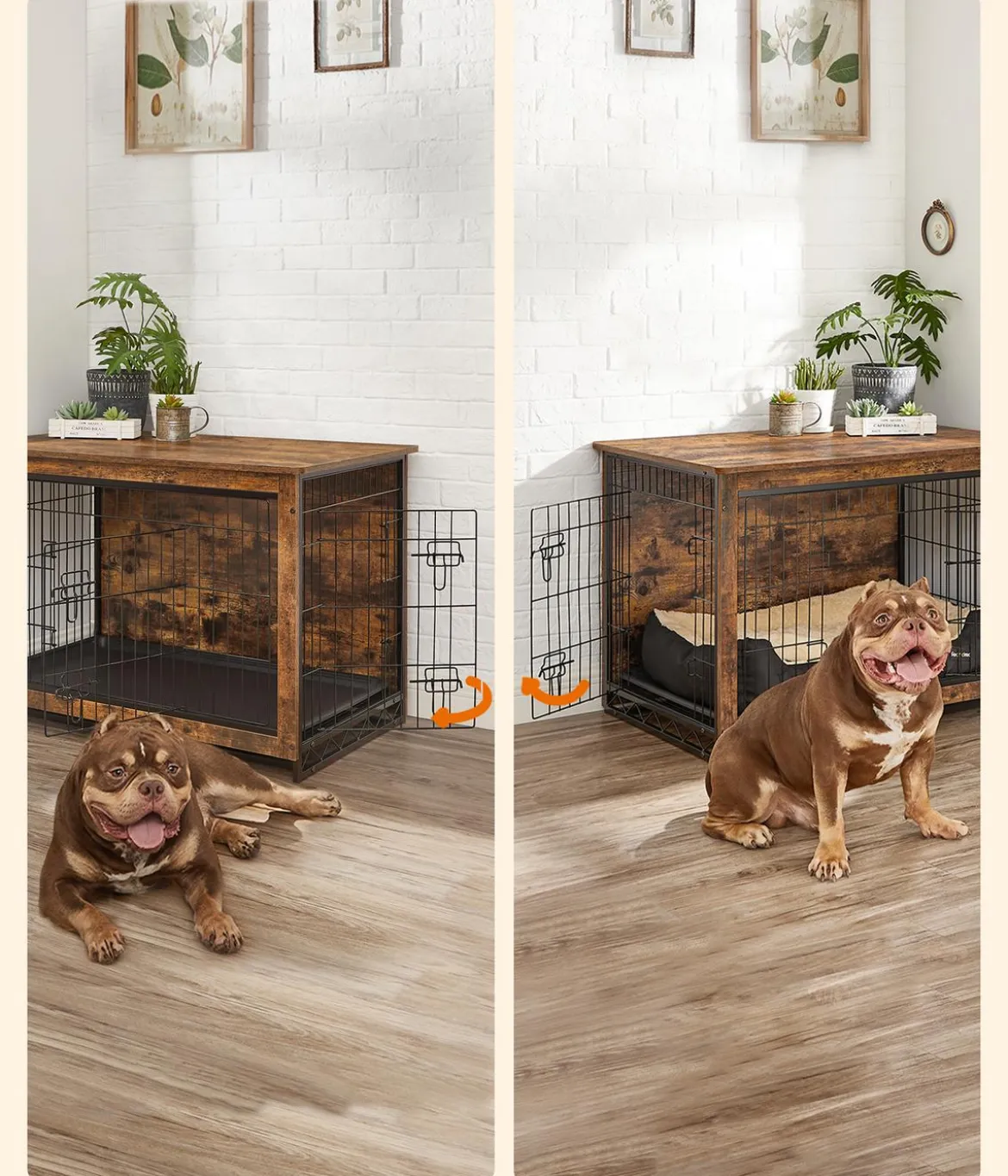 Feandrea Hundekäfig, vintage brown, ca. B98/H68/T65 cm