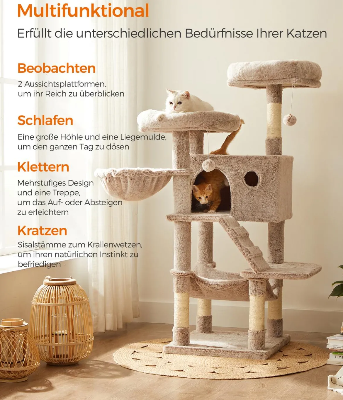 Feandrea Kratzbaum, hellbraun, ca. B49/H135/T49 cm