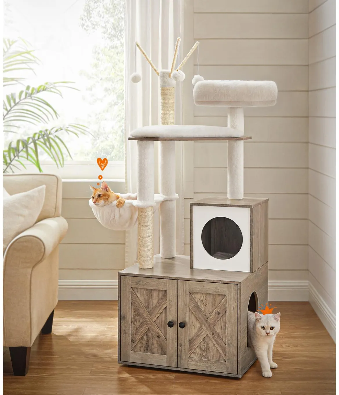 Feandrea Kratzbaum mit Katzenklo-Schrank, ca. B87,6/H151/T61,2 cm