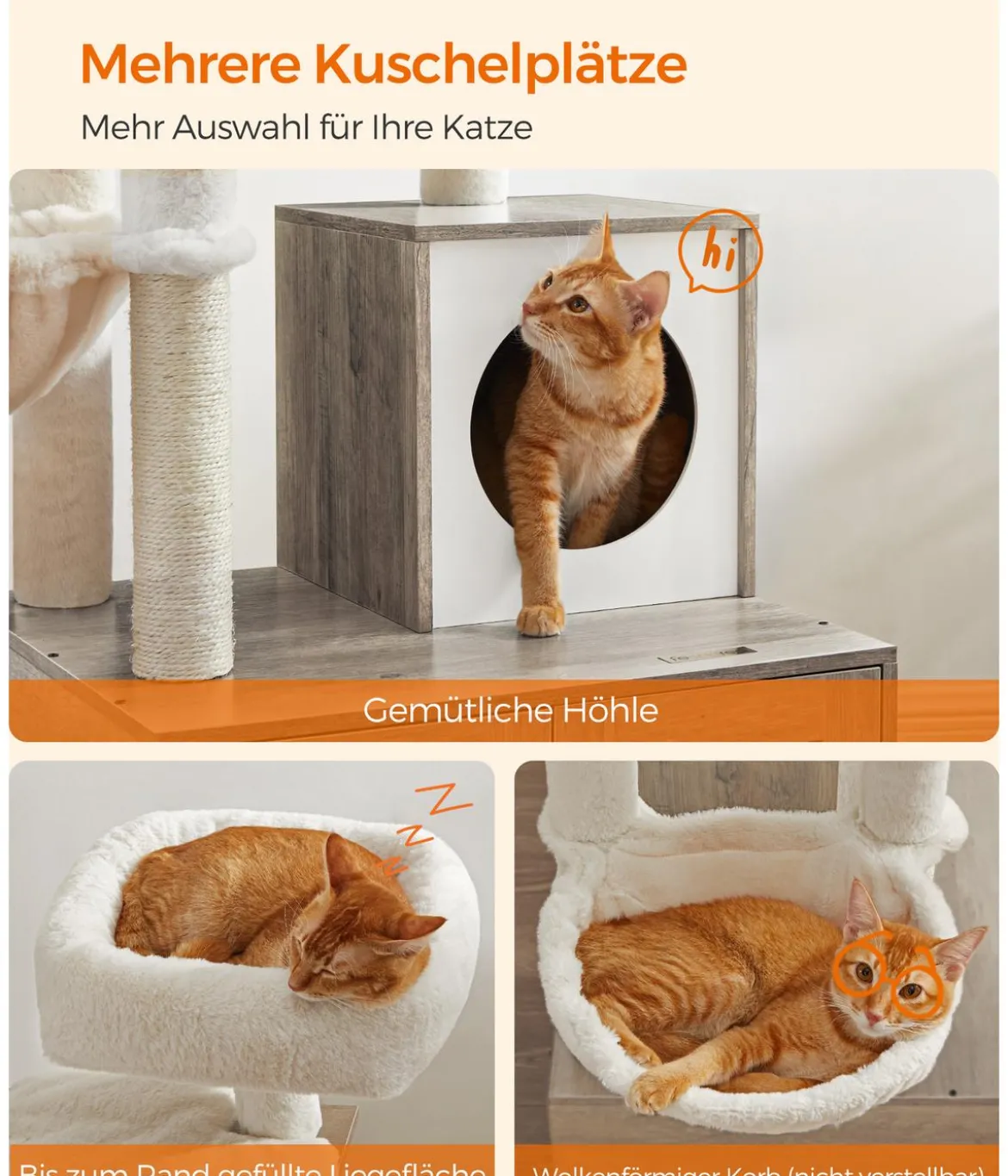 Feandrea Kratzbaum mit Katzenklo-Schrank, ca. B87,6/H151/T61,2 cm