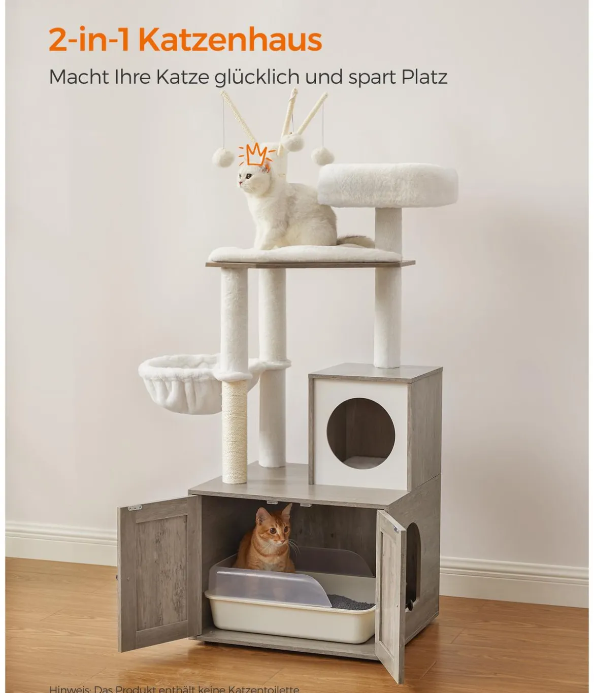 Feandrea Kratzbaum mit Katzenklo-Schrank, ca. B87,6/H151/T61,2 cm