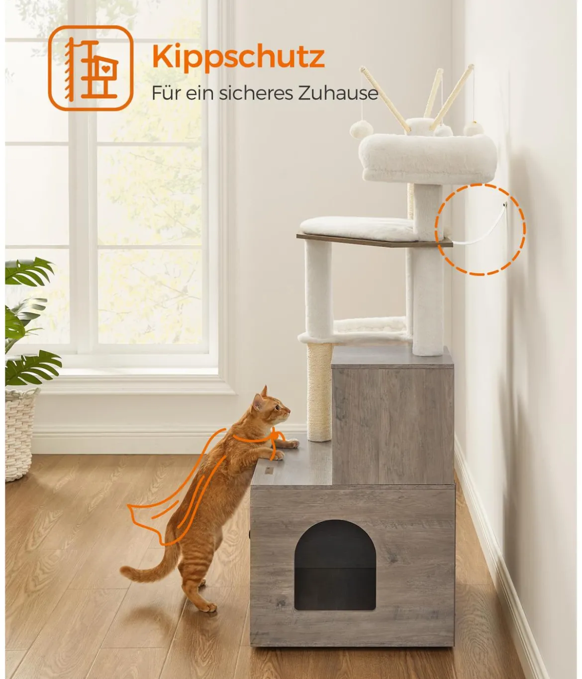 Feandrea Kratzbaum mit Katzenklo-Schrank, ca. B87,6/H151/T61,2 cm