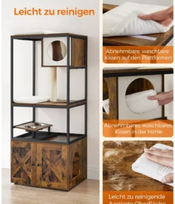 Feandrea Kratzbaum mit Katzenklo-Schrank, braun/weiß, ca. B61/H146/T50 cm