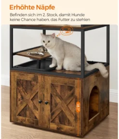 Feandrea Kratzbaum mit Katzenklo-Schrank, braun/weiß, ca. B61/H146/T50 cm