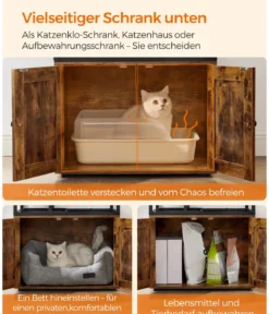 Feandrea Kratzbaum mit Katzenklo-Schrank, braun/weiß, ca. B61/H146/T50 cm