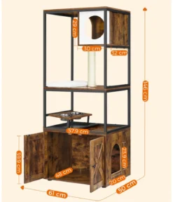 Feandrea Kratzbaum mit Katzenklo-Schrank, braun/weiß, ca. B61/H146/T50 cm