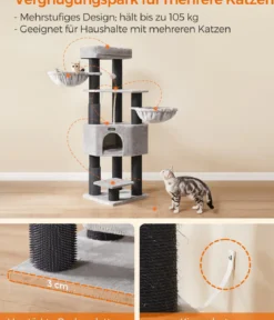 Feandrea Kratzbaum mit selbstwärmenden Decken, grau/schwarz, ca. B50/H160/T50 cm