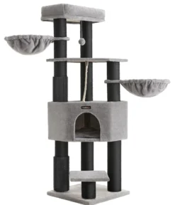 Feandrea Kratzbaum mit selbstwärmenden Decken, grau/schwarz, ca. B50/H160/T50 cm