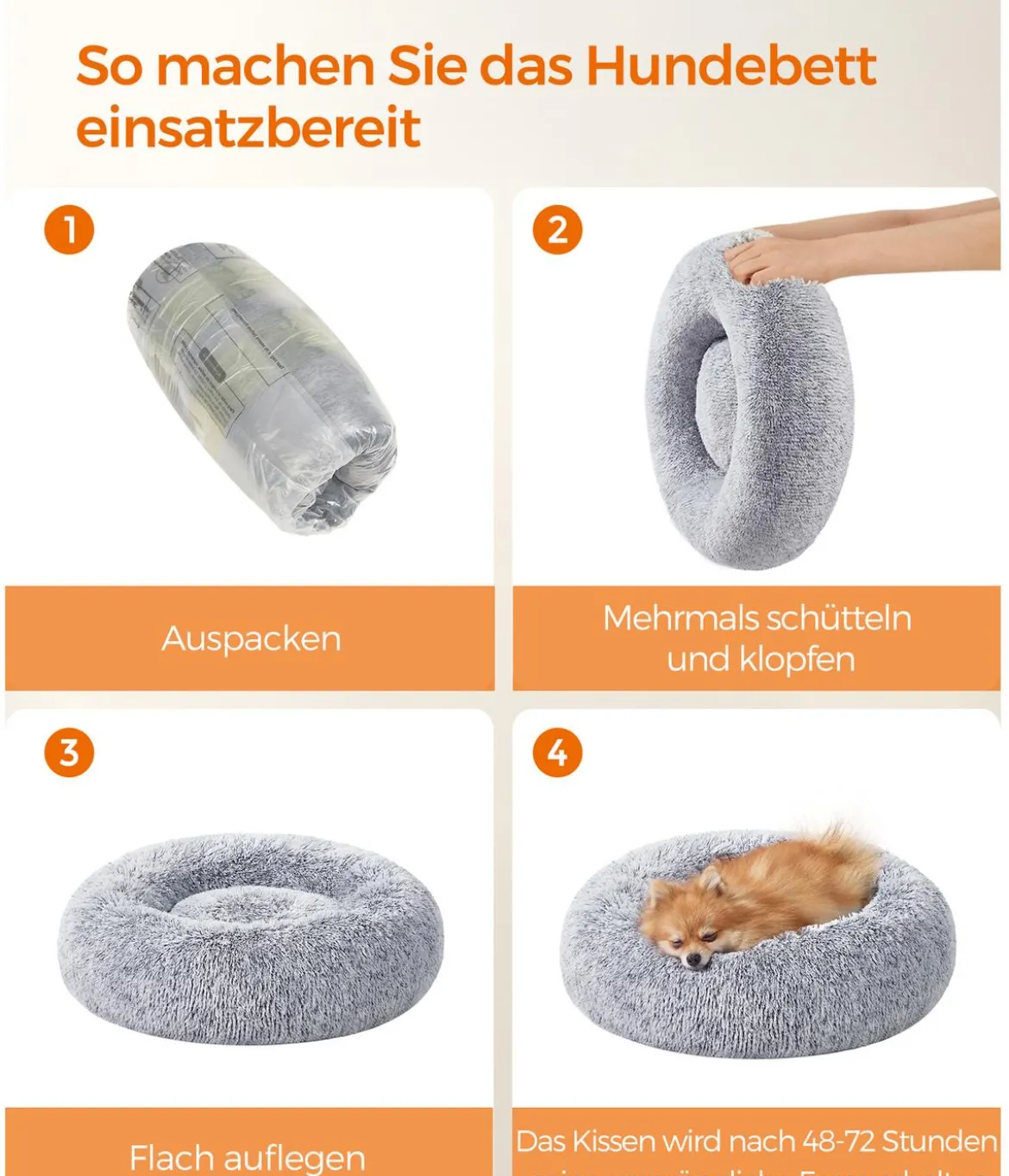 Feandrea Kuschelbett, rund, grau, Ø60/H20 cm