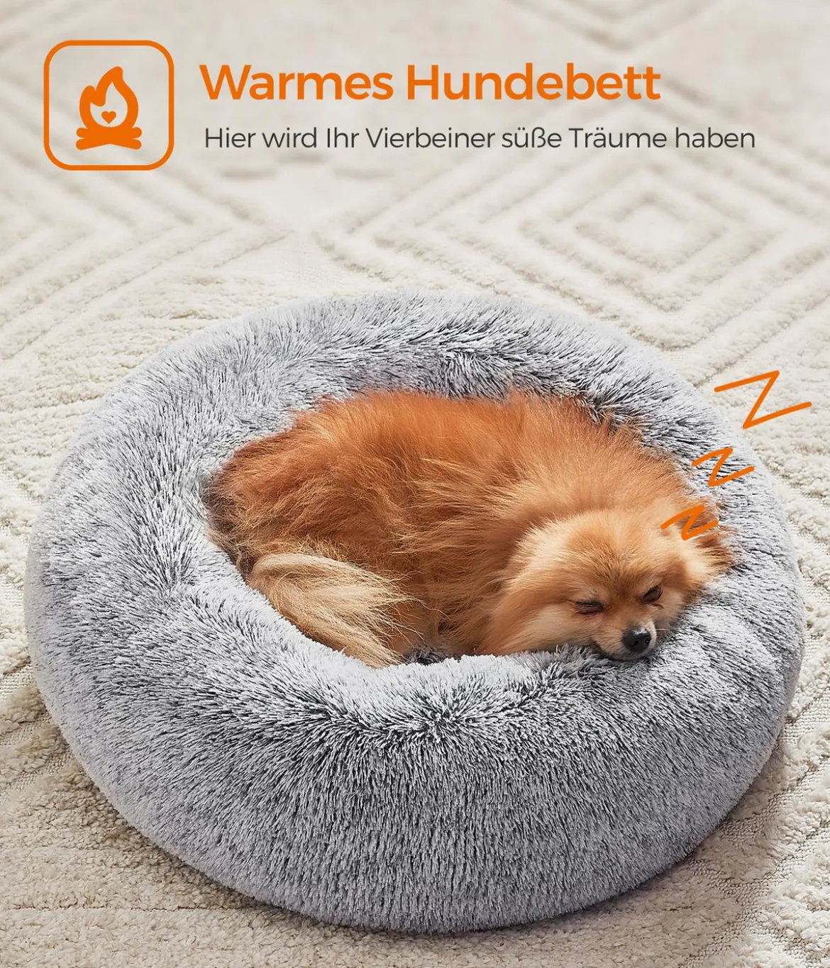 Feandrea Kuschelbett, rund, grau, Ø60/H20 cm