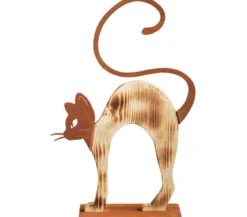 Ferrum buckelnde Holz-Katze mit Metall-Applikationen, ca. B32/H51 cm
