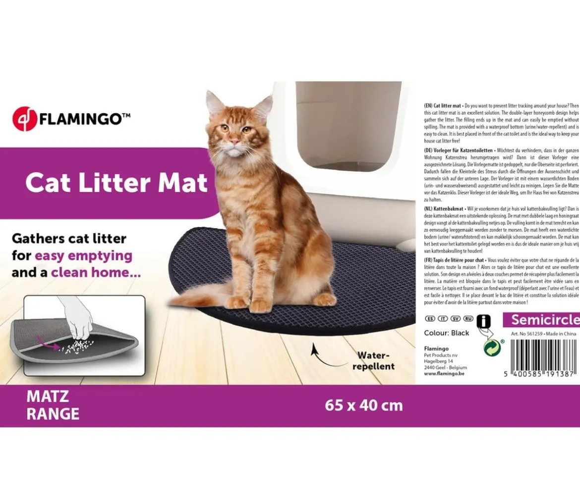 Flamingo Katzenklo-Matte Halbrund, schwarz, ca. B65/T40 cm