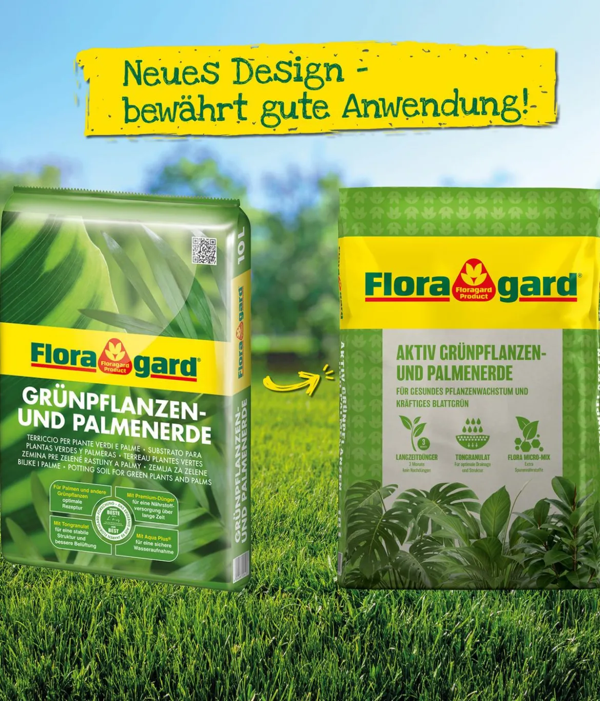 Floragard Aktiv Grünpflanzen- und Palmenerde, 3 x 10 l
