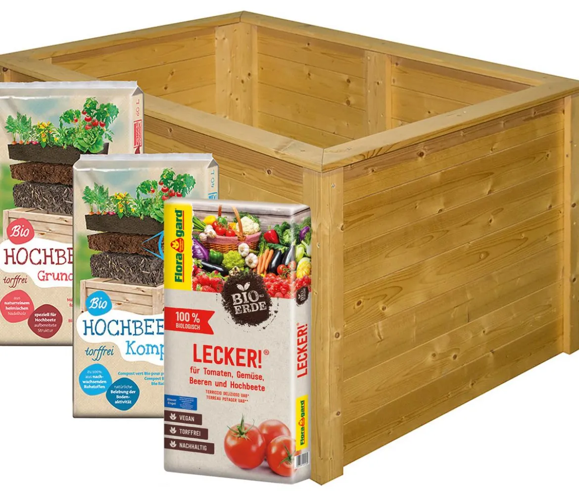 Floragard Hochbeet-Set inkl. 540 l Bio-Füllung, ca. B120/H80/T80 cm