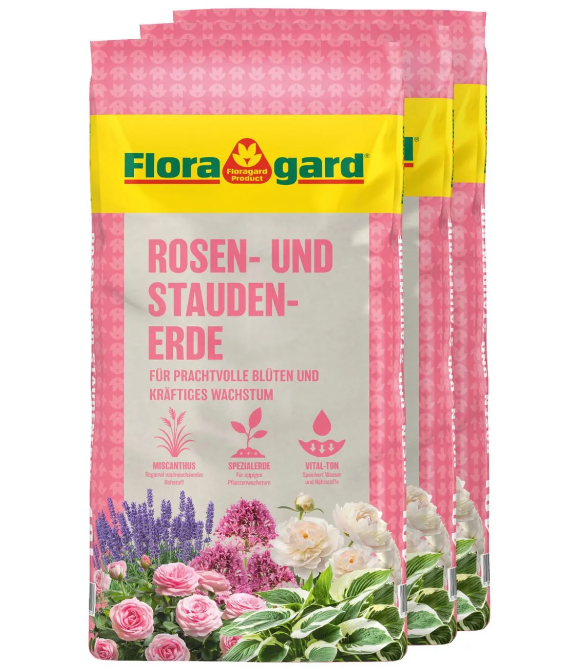 Floragard Rosen- und Staudenerde, 3 x 18 l