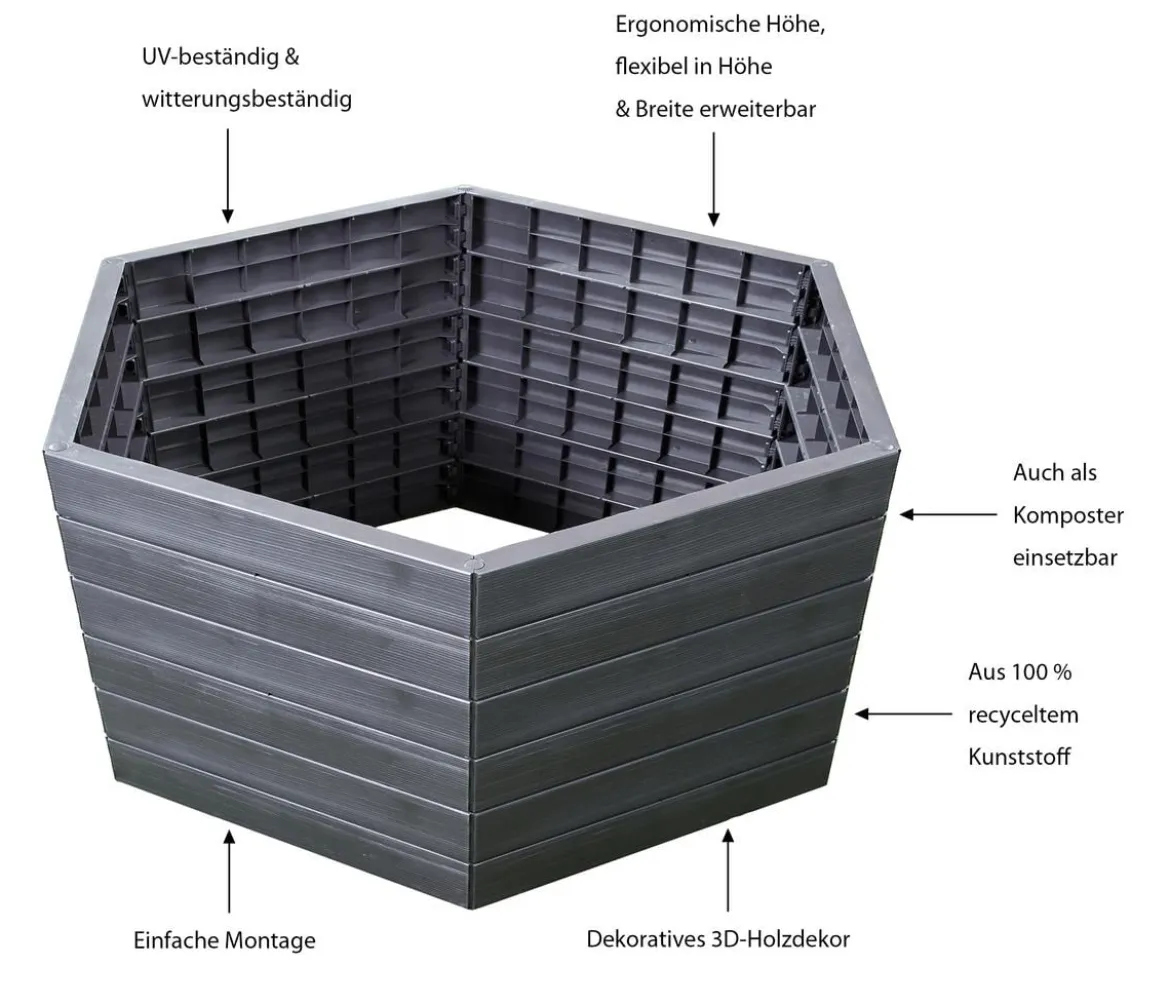 Garantia Kunststoff-Hochbeet Ergo Wood inkl. Wassersparsystem