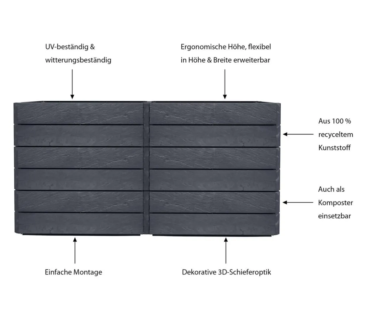 Garantia Kunststoff-Hochbeet Ergo Quadro Stone inkl. Wassersparsystem
