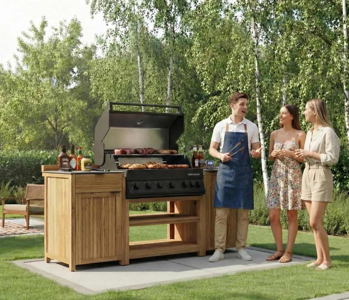garbou Outdoor-Küche mit Grill, ca. B214/H115,8/T63,5 cm