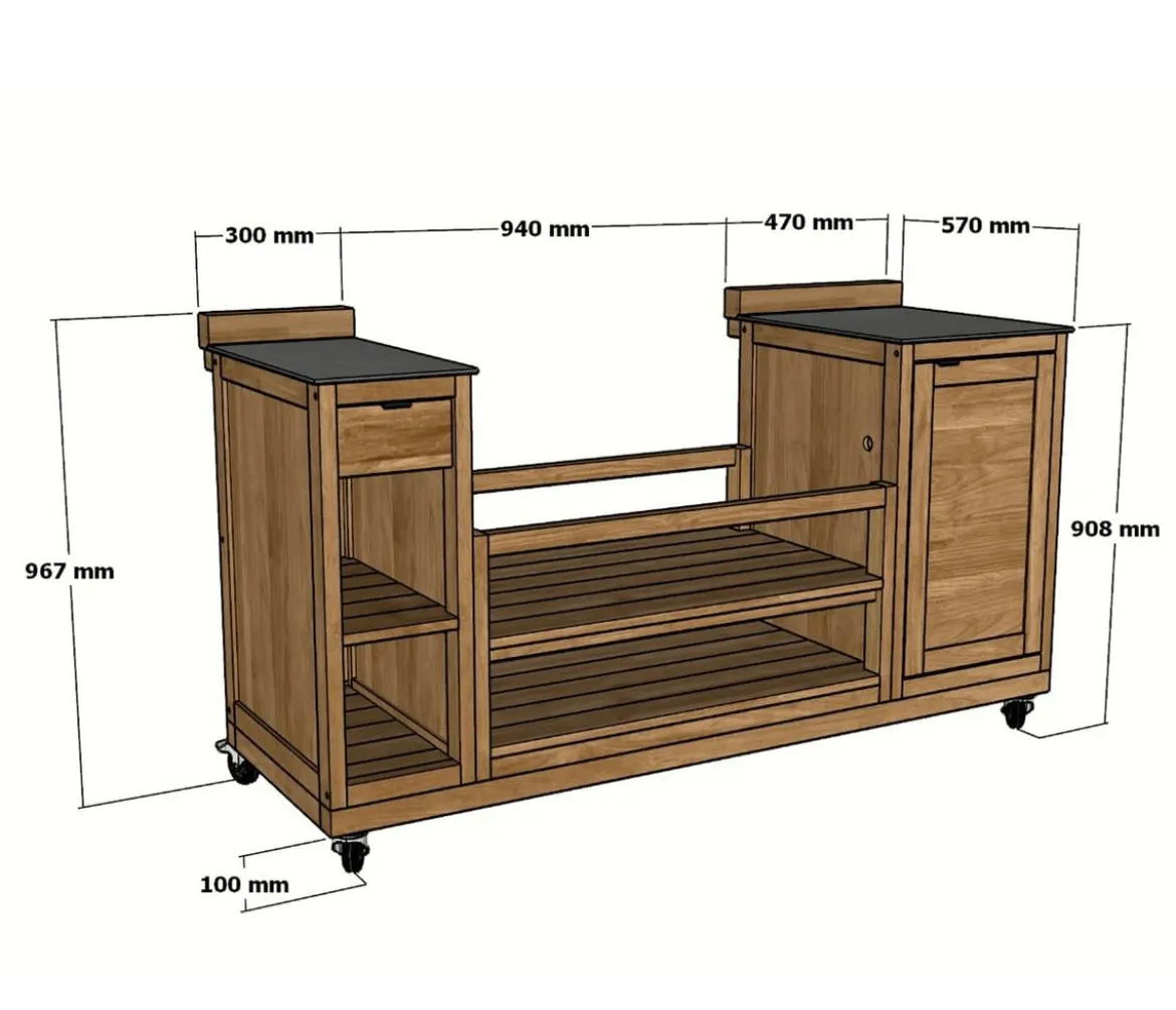 garbou Outdoor-Küche Trolley mit Grill, ca. B171/H121/T62 cm