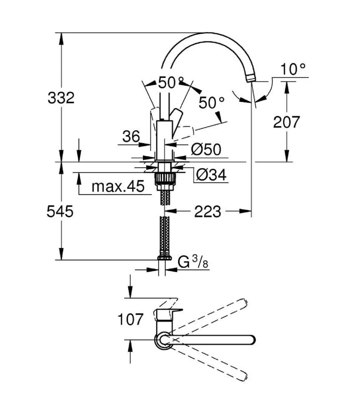 Grohe Outdoor-Küche Einhand-Spültischbatterie, ca. B27/H33,2/T5 cm