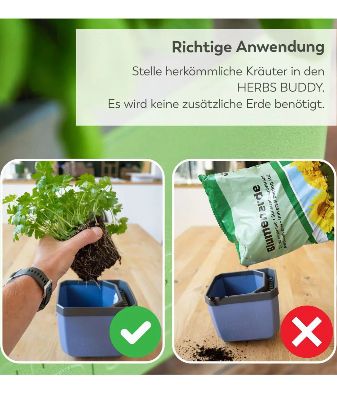 Gusta Garden Kräutertöpfe Herbs Buddy, ca. B19/H14,3/T13,6 cm, 3er-Set