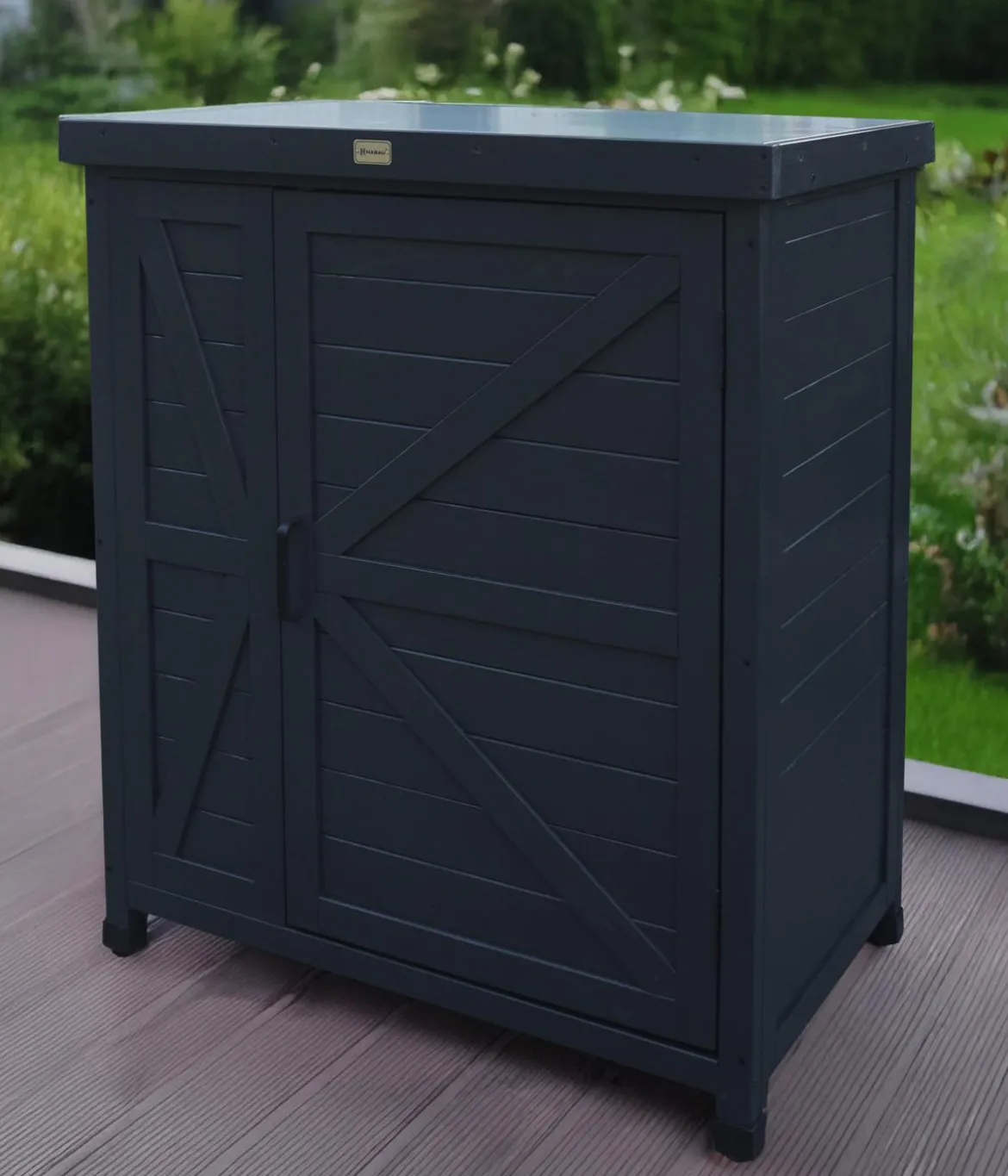 Habau Holz-Gartenschrank Logan, anthrazit, ca. B80/H91/T45 cm