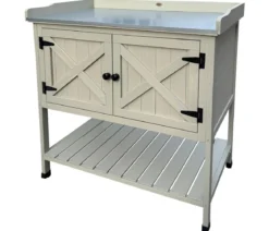Habau Holz-Pflanztisch mit Unterschrank und Ablage, grau, ca. B98/H97,5/T48 cm