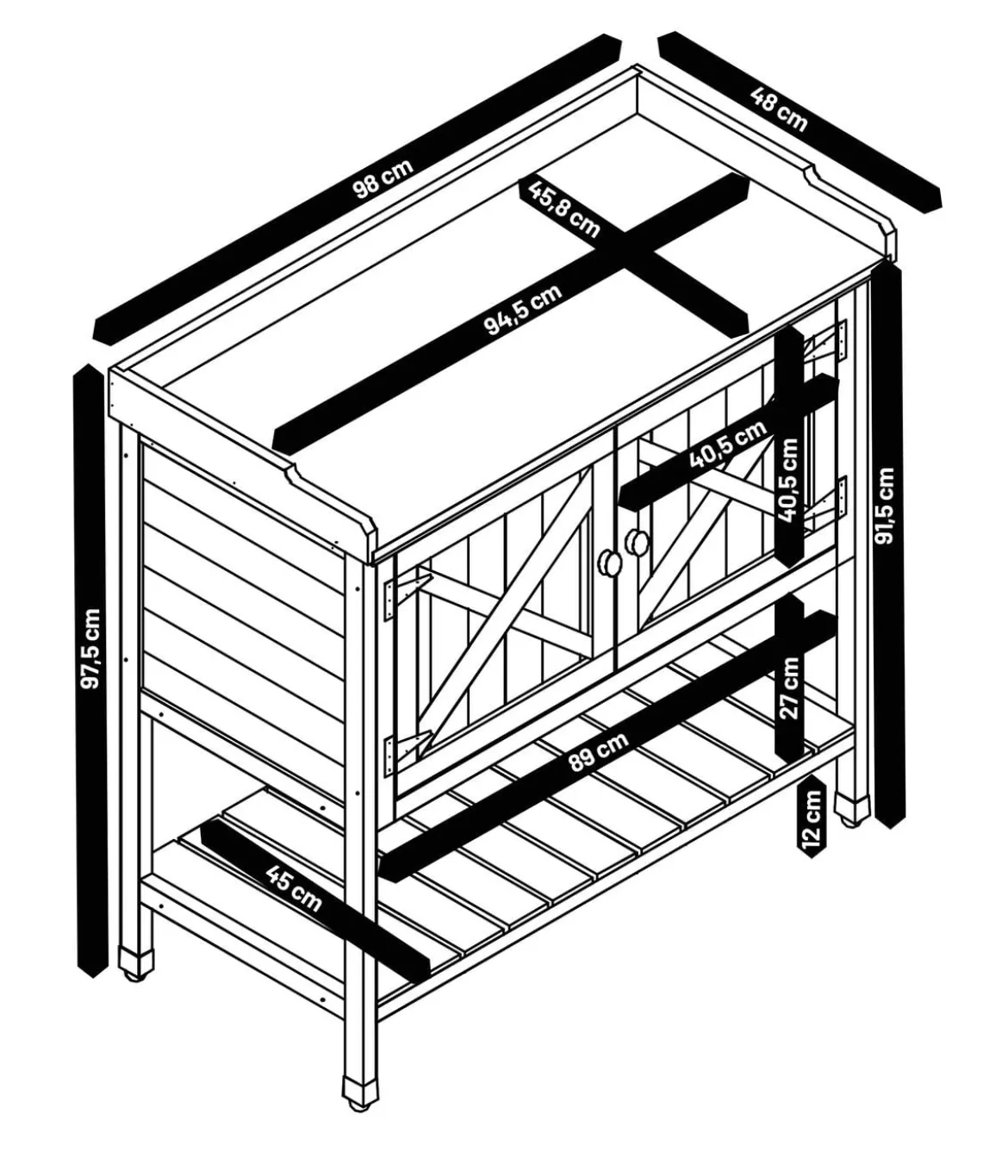 Habau Holz-Pflanztisch mit Unterschrank und Ablage, grau, ca. B98/H97,5/T48 cm