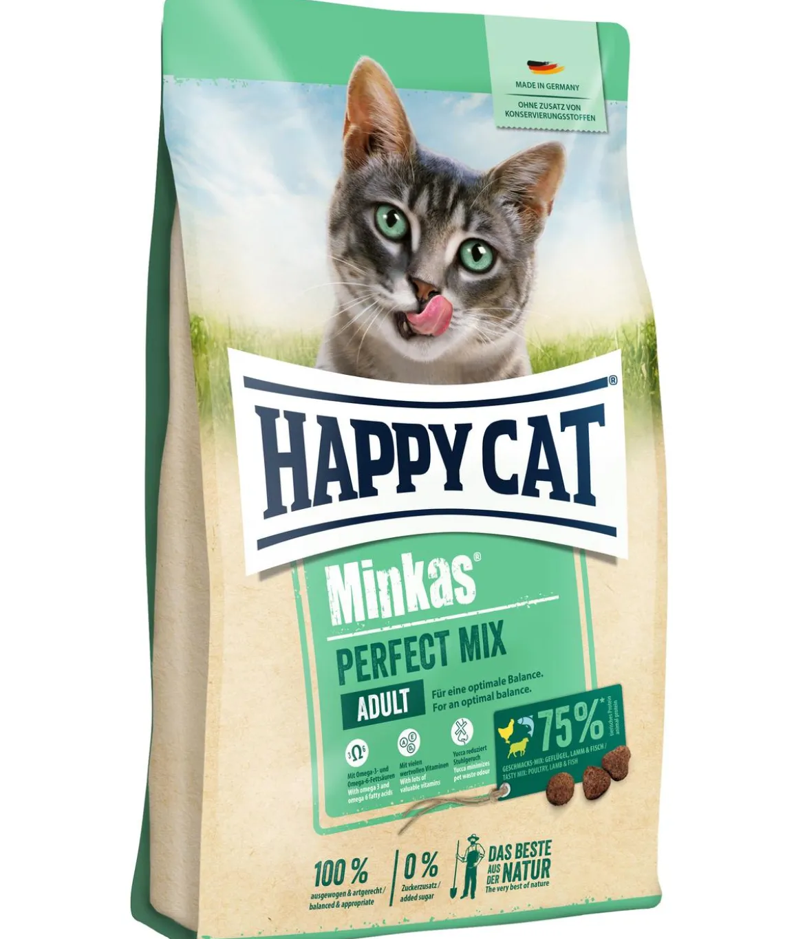 Happy Cat Trockenfutter für Katzen Minkas Perfekt Mix, Geflügel, Fisch & Lamm