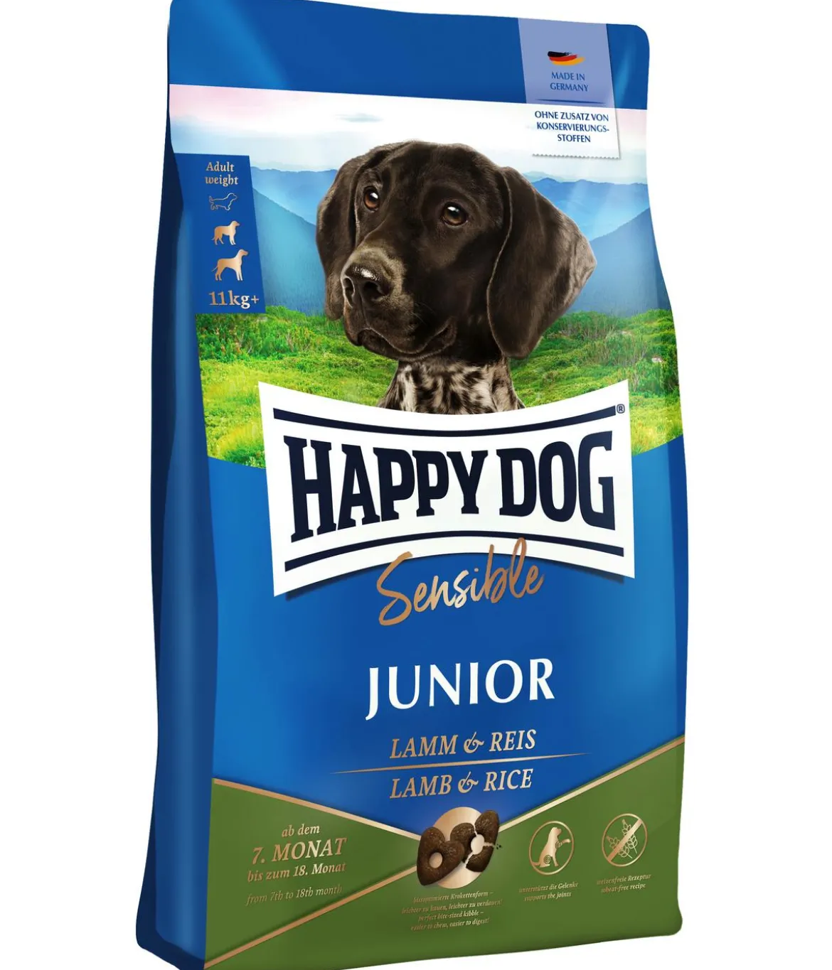 Happy Dog Trockenfutter für Hunde Sensible Junior, Lamm & Reis