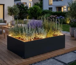 Herstera Metall-Pflanzkasten Cube Edge LED, rechteckig, anthrazit, ca. B150 cm