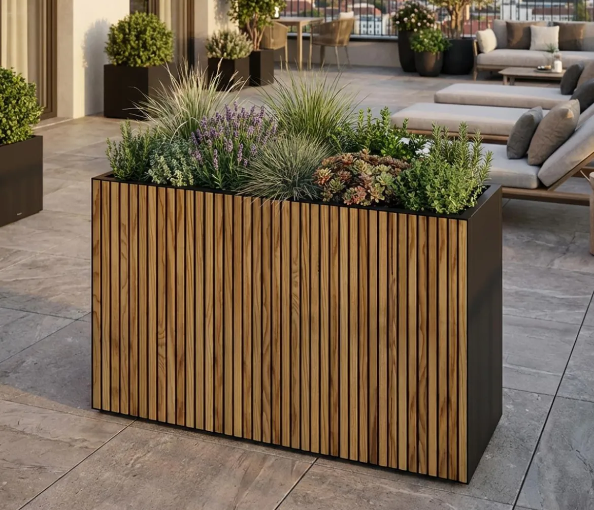Herstera Metall-Raumtrenner Deco Planter, rechteckig, schwarz/natur