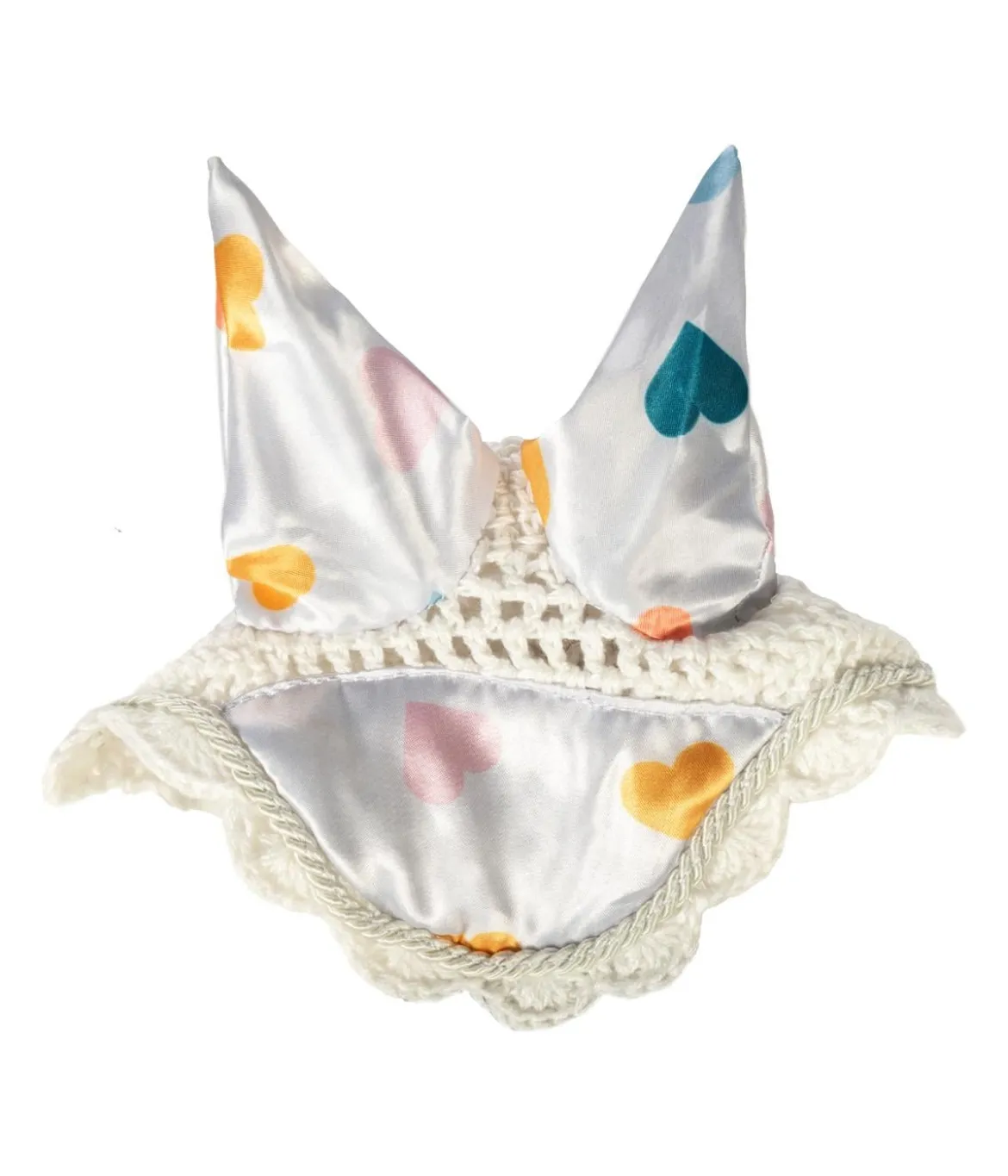 HKM KIDS Hobby Horsing Fliegenhaube mit Print, weiß mit Herzchen