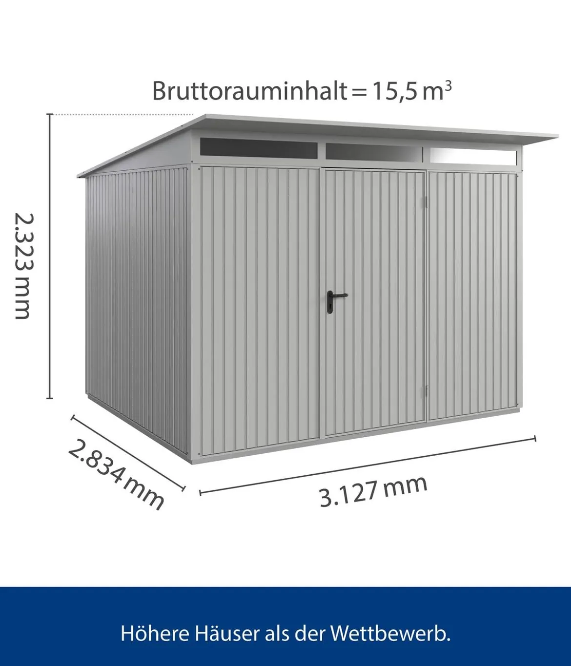 Hörmann Berry-Gerätehaus Classic-P Typ 3, ca. B312,7/H232,3/T283,4 cm