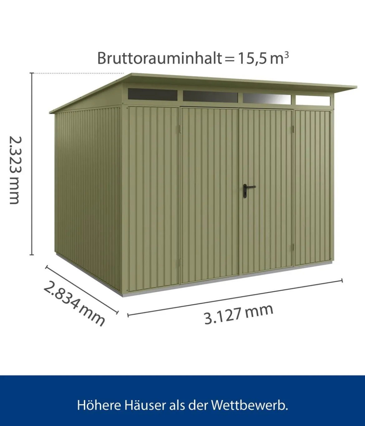 Hörmann Berry-Gerätehaus Classic-P Typ 3, ca. B312,7/H232,3/T283,4 cm