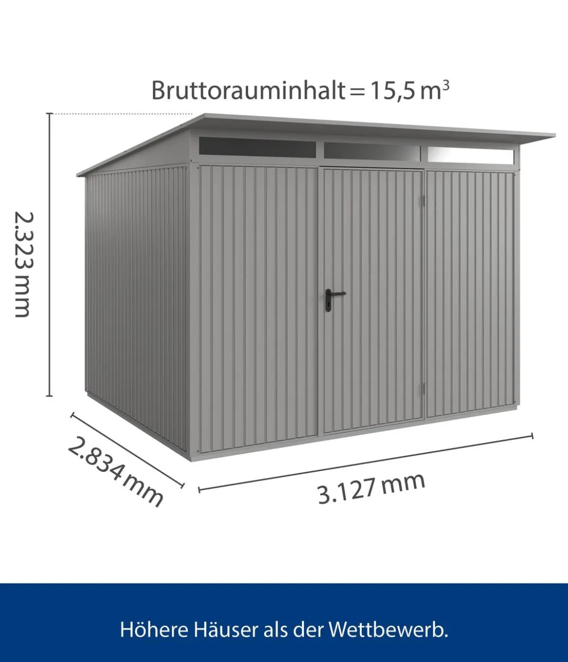 Hörmann Berry-Gerätehaus Classic-P Typ 3, ca. B312,7/H232,3/T283,4 cm