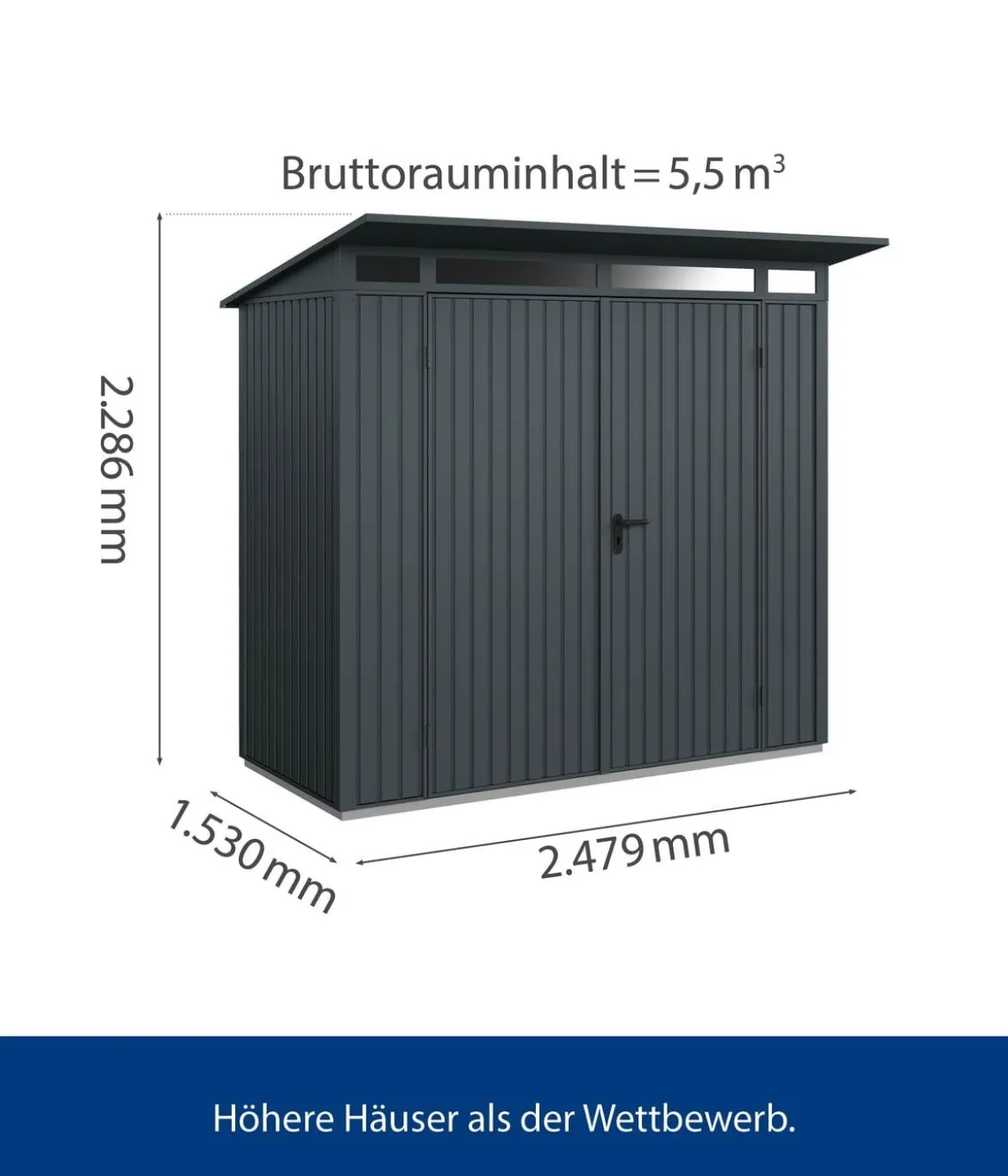 Hörmann Berry-Gerätehaus Classic-P Typ 1, ca. B247,9/H228,6/T153 cm