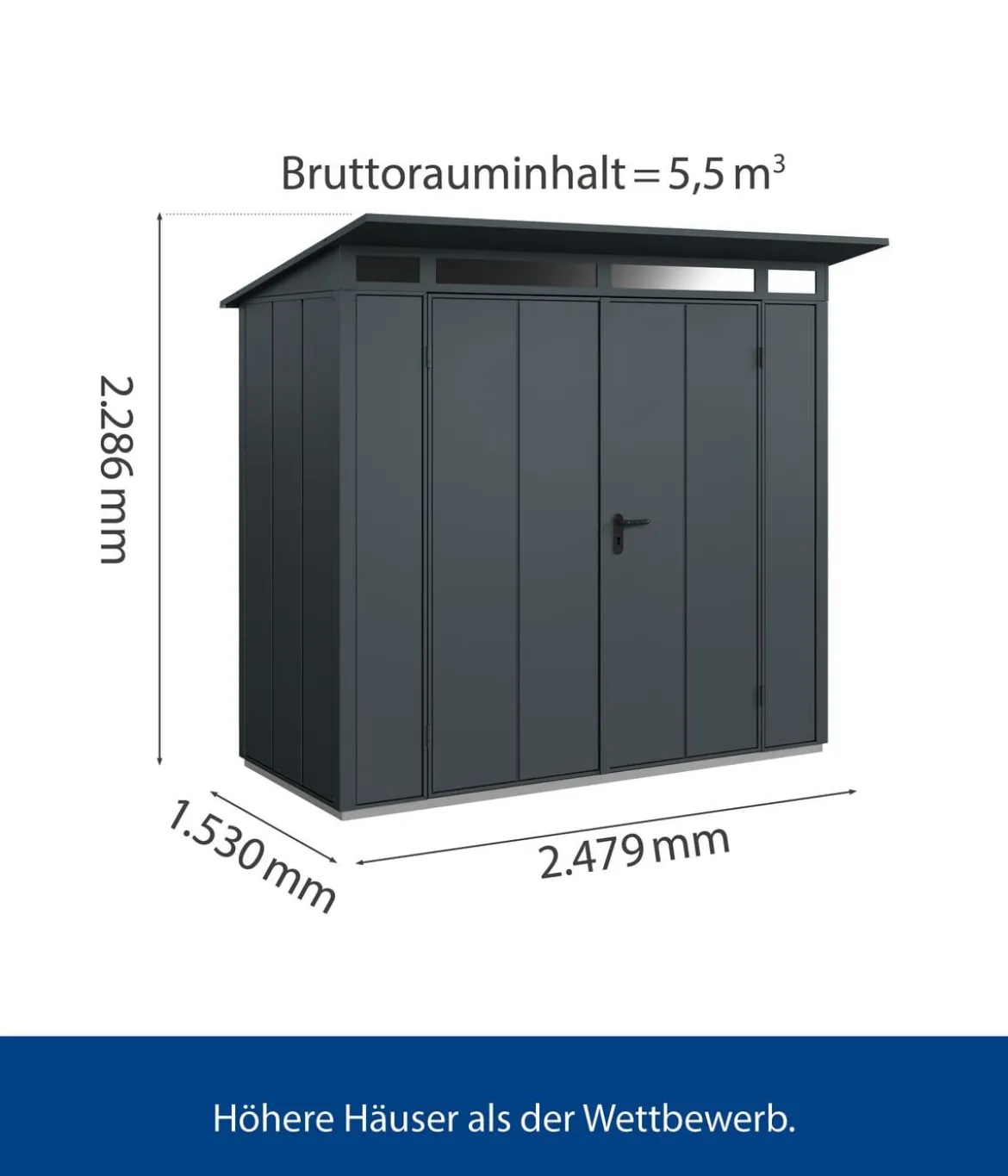 Hörmann Berry-Gerätehaus Modern-P Typ 1, ca. B247,9/H228,6/T153 cm
