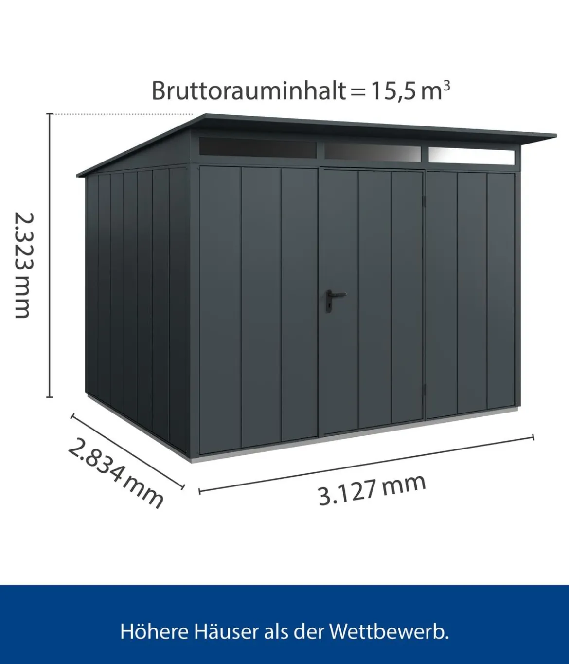 Hörmann Berry-Gerätehaus Modern-P Typ 3, ca. B312,7/H232,3/T283,4 cm