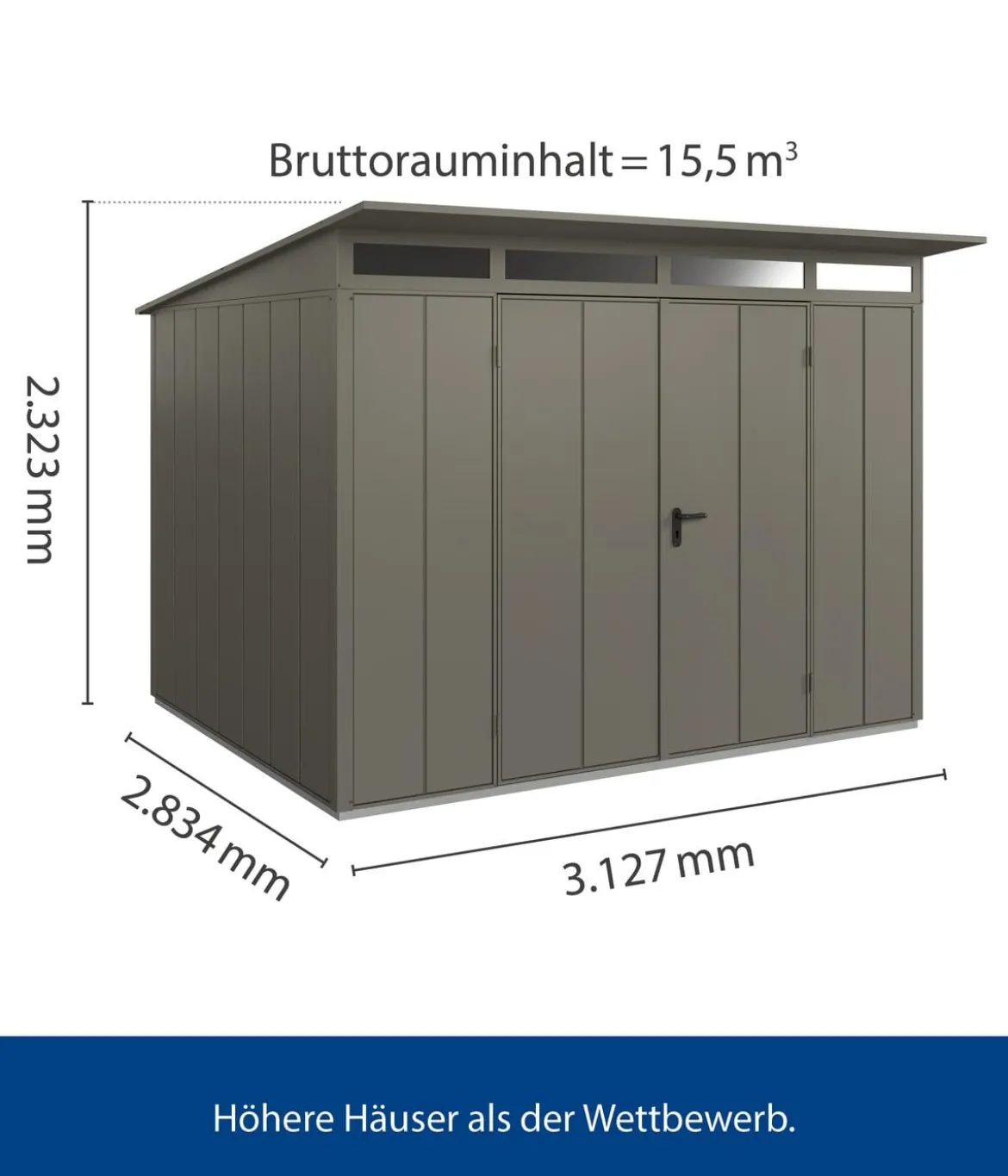 Hörmann Berry-Gerätehaus Modern-P Typ 3, ca. B312,7/H232,3/T283,4 cm