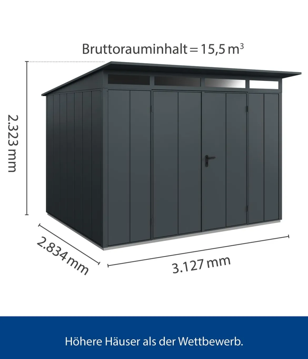 Hörmann Berry-Gerätehaus Modern-P Typ 3, ca. B312,7/H232,3/T283,4 cm