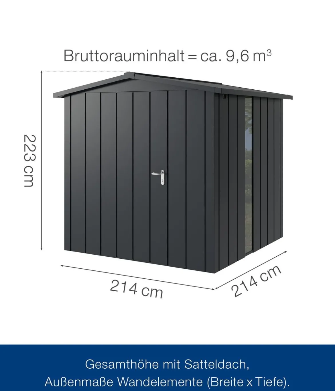 Hörmann Metallgerätehaus Juno JSD5 M-Sk Motiv Modern bodentiefes Fenster, ca. B237/H223/T229 cm