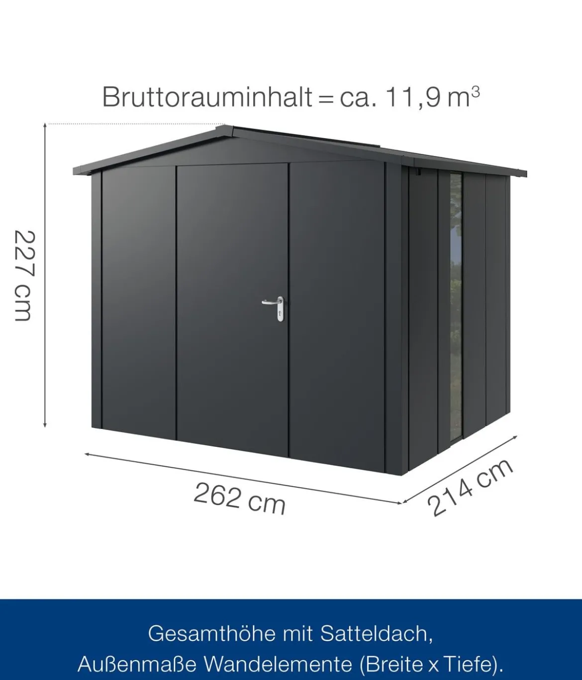 Hörmann Metallgerätehaus Juno JSD9 L-SK Motiv Design bodentiefes Fenster, ca. B285/H227/T237 cm