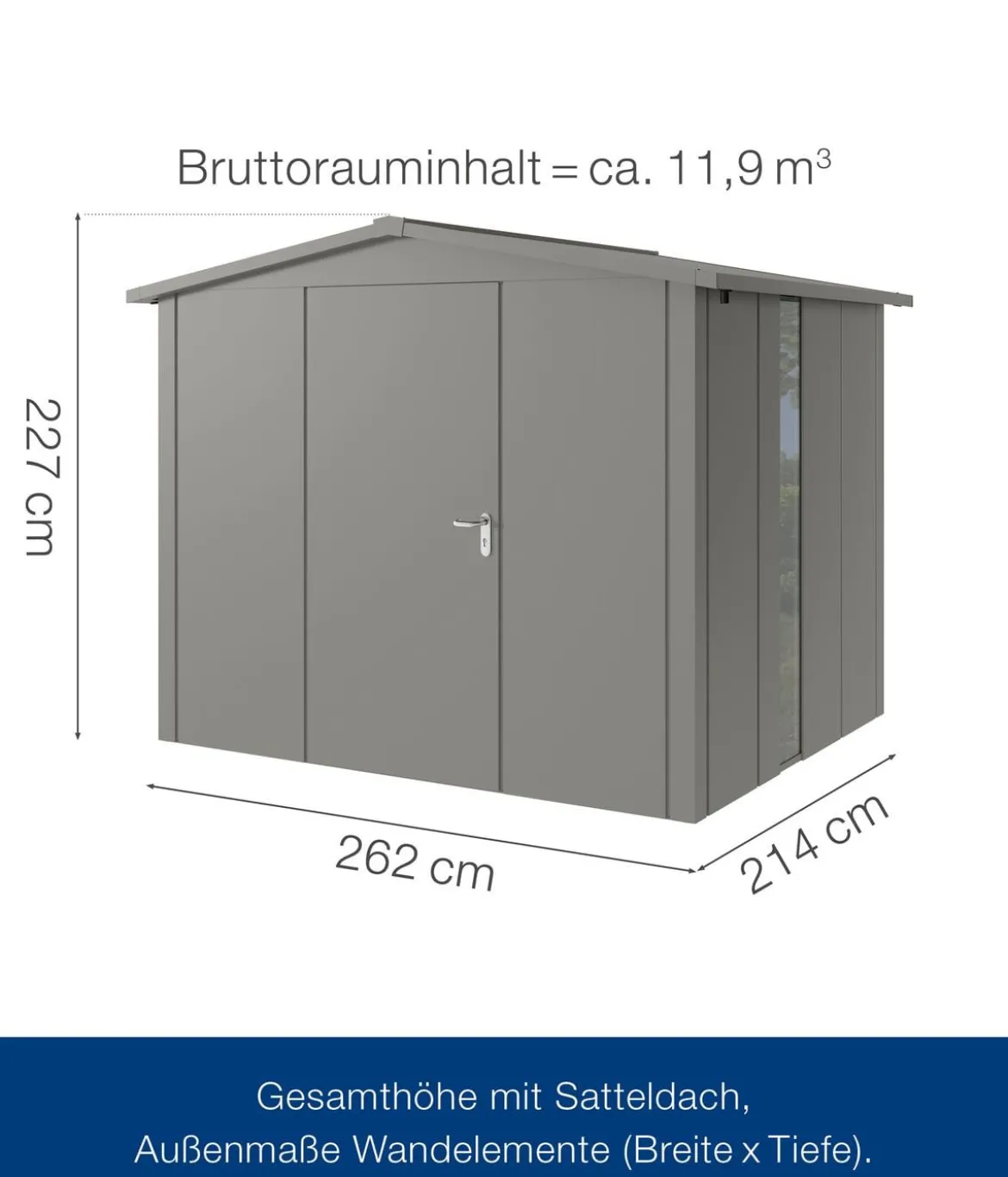 Hörmann Metallgerätehaus Juno JSD9 L-SK Motiv Design bodentiefes Fenster, ca. B285/H227/T237 cm