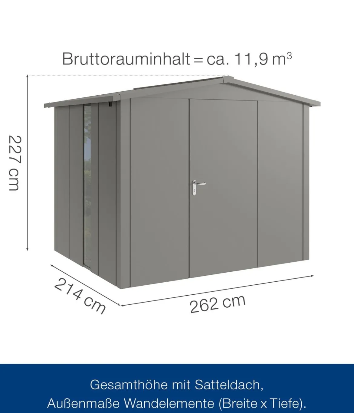 Hörmann Metallgerätehaus Juno JSD9 L-SK Motiv Design bodentiefes Fenster, ca. B285/H227/T237 cm