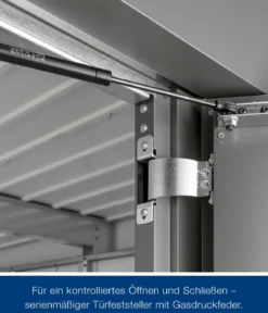 Hörmann Metallgerätehaus Juno JSD14 L-Sk Motiv Design bodentiefes Fenster mit Doppeltür, ca. B333/H231/T325 cm