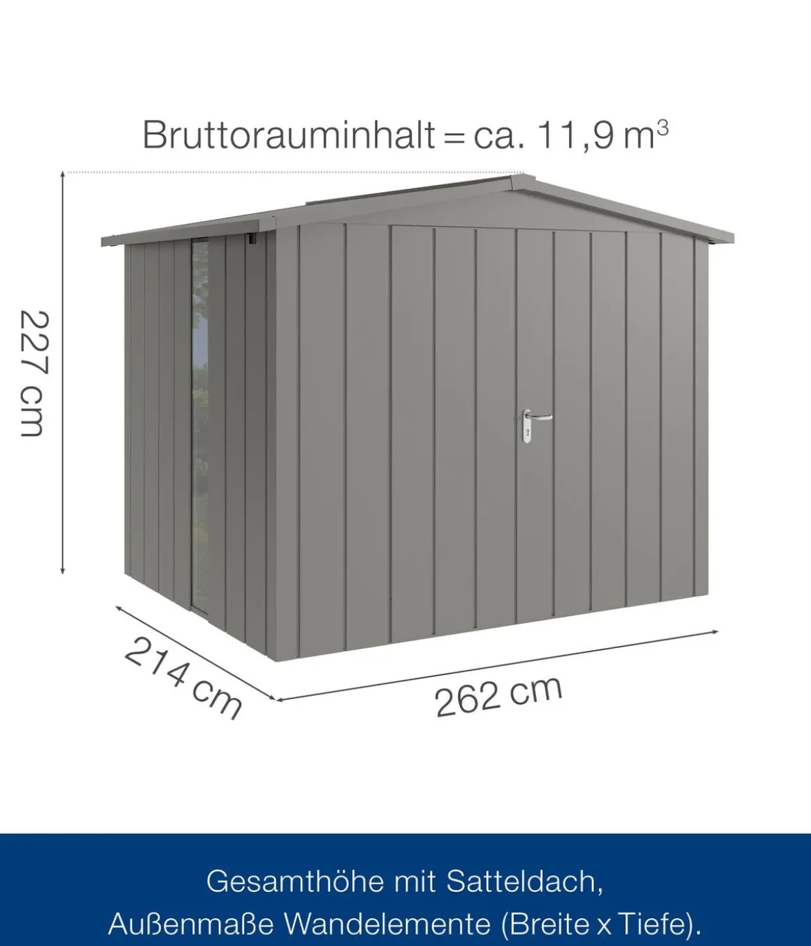 Hörmann Metallgerätehaus Juno JSD9 M-Sk Motiv Modern bodentiefes Fenster mit Doppeltür, ca. B285/H227/T237 cm