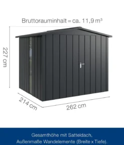 Hörmann Metallgerätehaus Juno JSD9 M-Sk Motiv Modern bodentiefes Fenster mit Doppeltür, ca. B285/H227/T237 cm