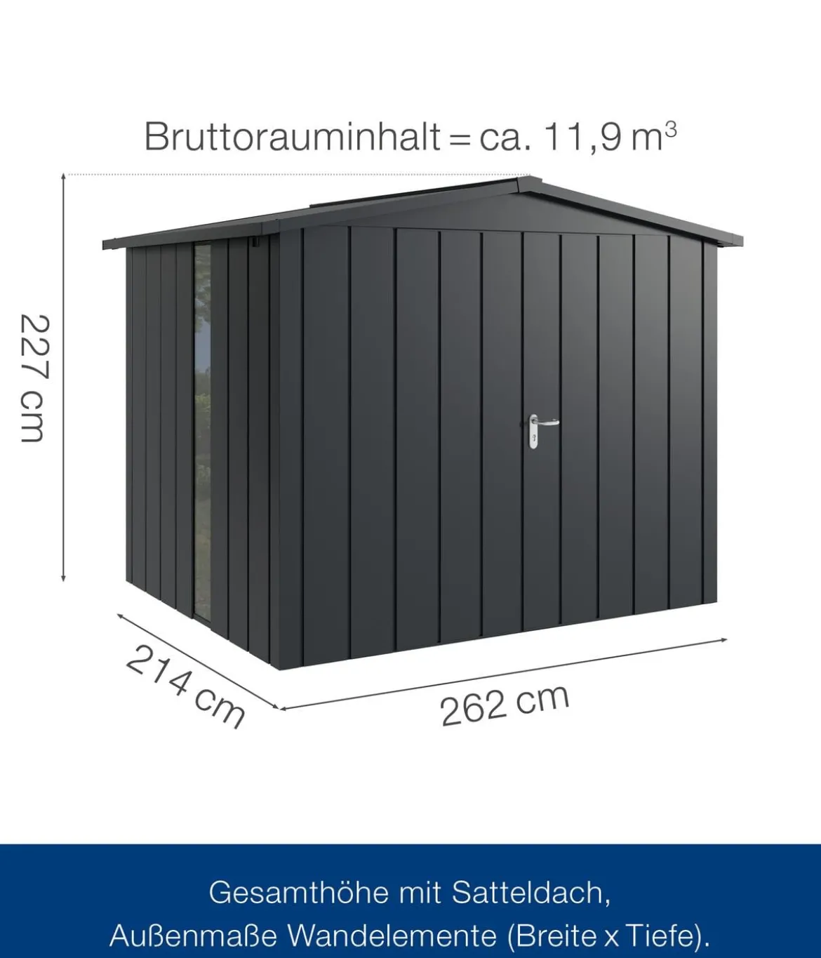 Hörmann Metallgerätehaus Juno JSD9 M-Sk Motiv Modern bodentiefes Fenster mit Doppeltür, ca. B285/H227/T237 cm